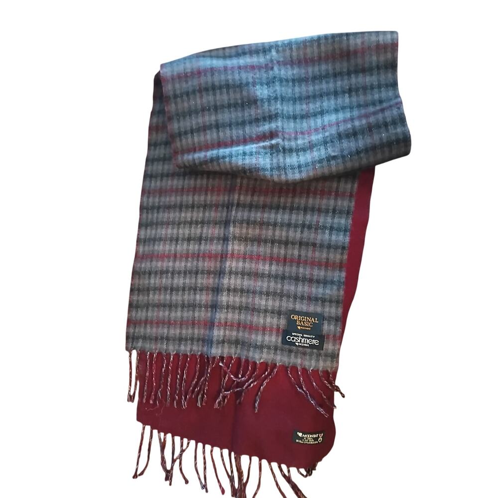 Moonbat reversible 100% Cashmere Scarf burgundy/plaid